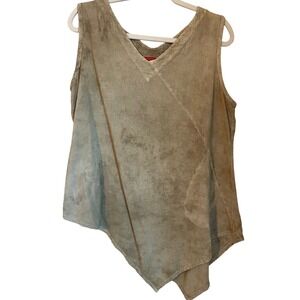 Oh My Gauze Allie Tan Marbled Cotton Gauze Sleeveless Pocket Top Size 2 L/XL